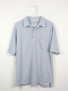 Arnold Palmer Golf Light Blue Textured Grid Polo Shirt Medium 80s Casual Classic